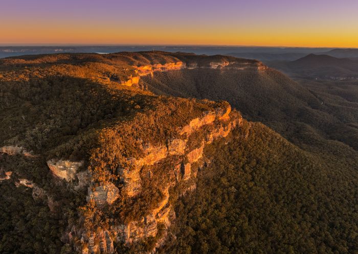 Sun setting over Narrowneck, Katoomba in the World-Heritage listed Blue Mountains National Park