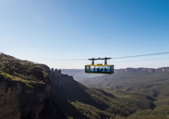 The Scenic Skyway cabin passes over the Jamison Valley, Katoomba in the Blue Mountains