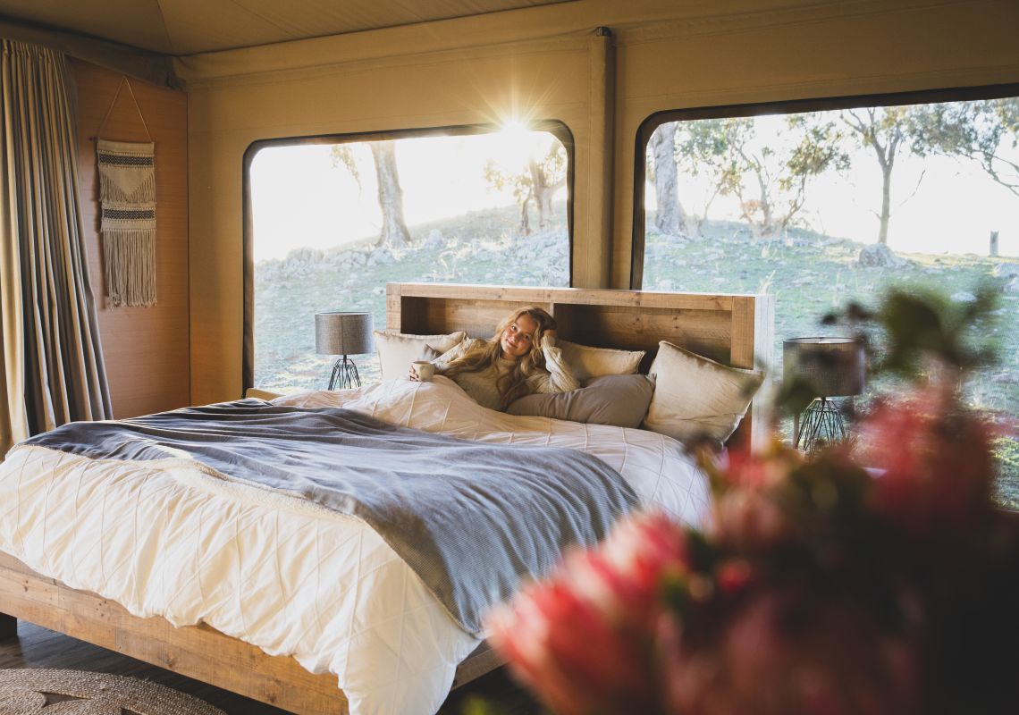 Woman enjoying her stay at Sierra Escape, Piambong near Mudgee 