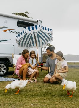 Family enjoying the wildlife at NRMA Ocean Beach Holiday Resort, Umina Beach