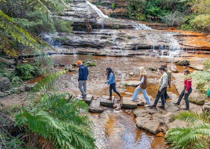 People on a walk with Anderson's Tours to Katoomba Cascades at Echo Point, Katoomba