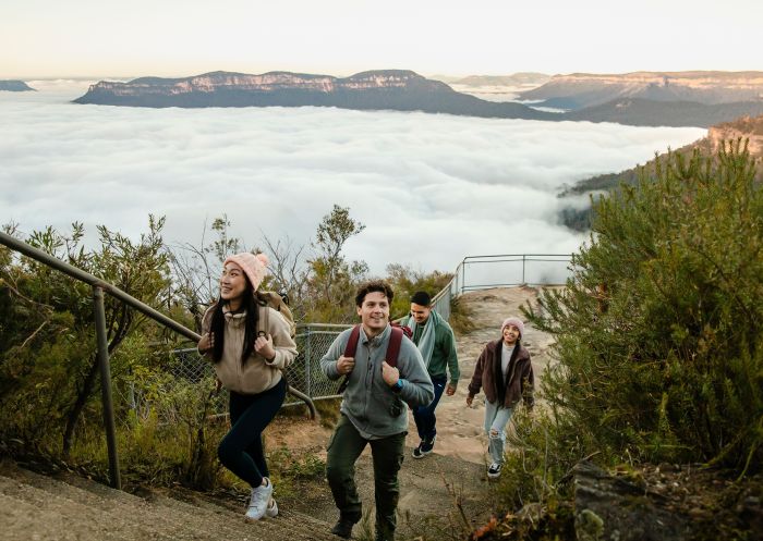 Young people on a hike at Olympian Rock Lookout, Blue Mountains National Park