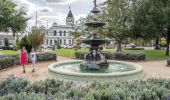 Children walking by a Grecian-style fountain in Victoria Park, Forbes