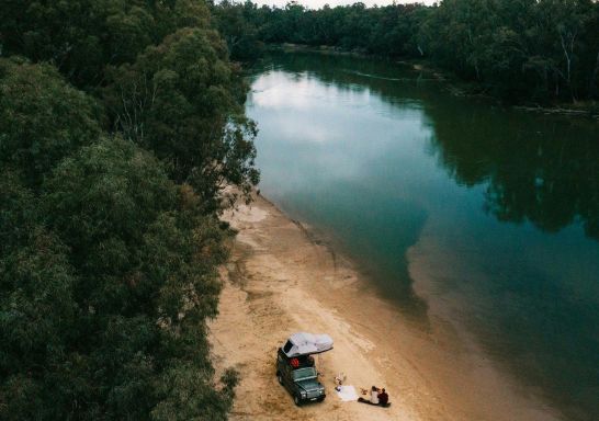 Camp on an isolated river beach at Ulupna Island, Barmah National Park 