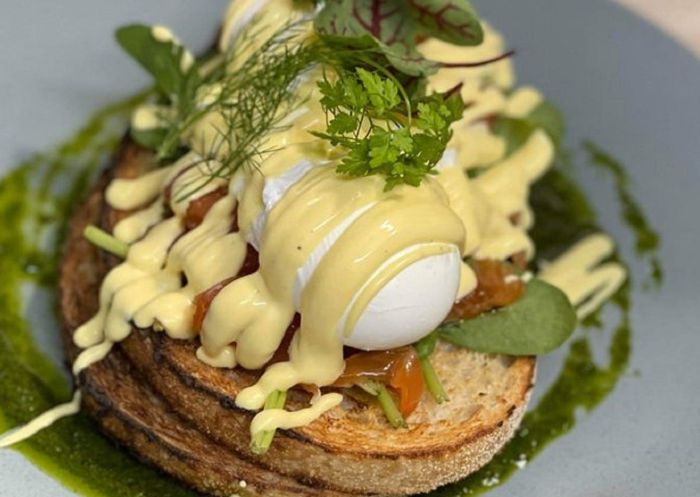 Poached eggs at Bellyfish, Terrigal