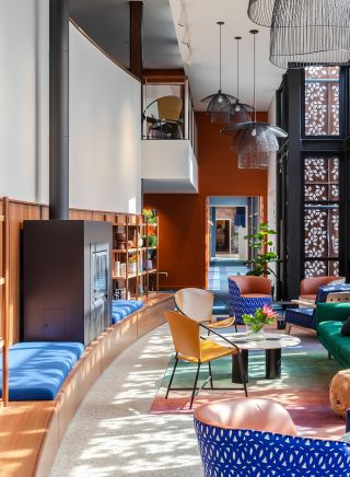 Foyer area of hotel with fireplace at Byng Street Boutique Hotel, Orange