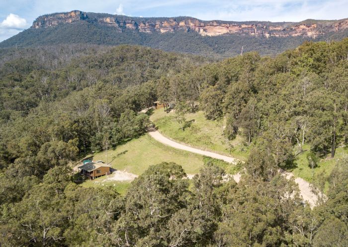 Aerial view of Galong Cabins, Blue Mountains National Park