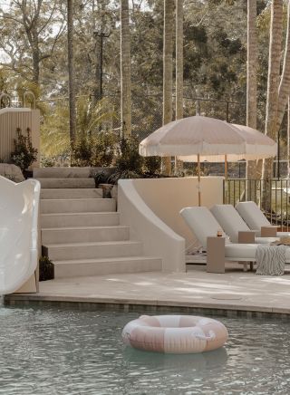 Private pool with umbrella at The Ambers, Port Stephens