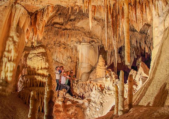 A group exploring inside Kooringa Cave, in the Wombeyan Caves